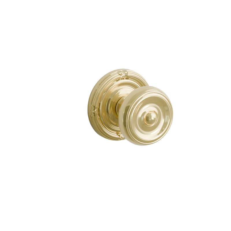 Emtek Door Handle - Waverly Knob Ribbon & Reed Rosette - Classic Brass