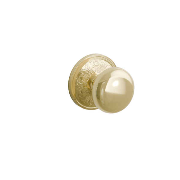 Emtek Door Handle - Providence Knob Lancaster Rosette - Classic Brass