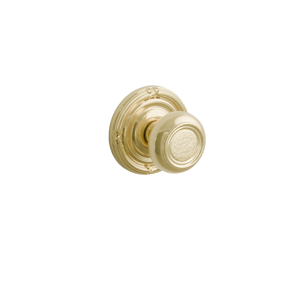 Emtek Door Handle - Belmont Knob Ribbon & Reed Rosette - Designer Brass