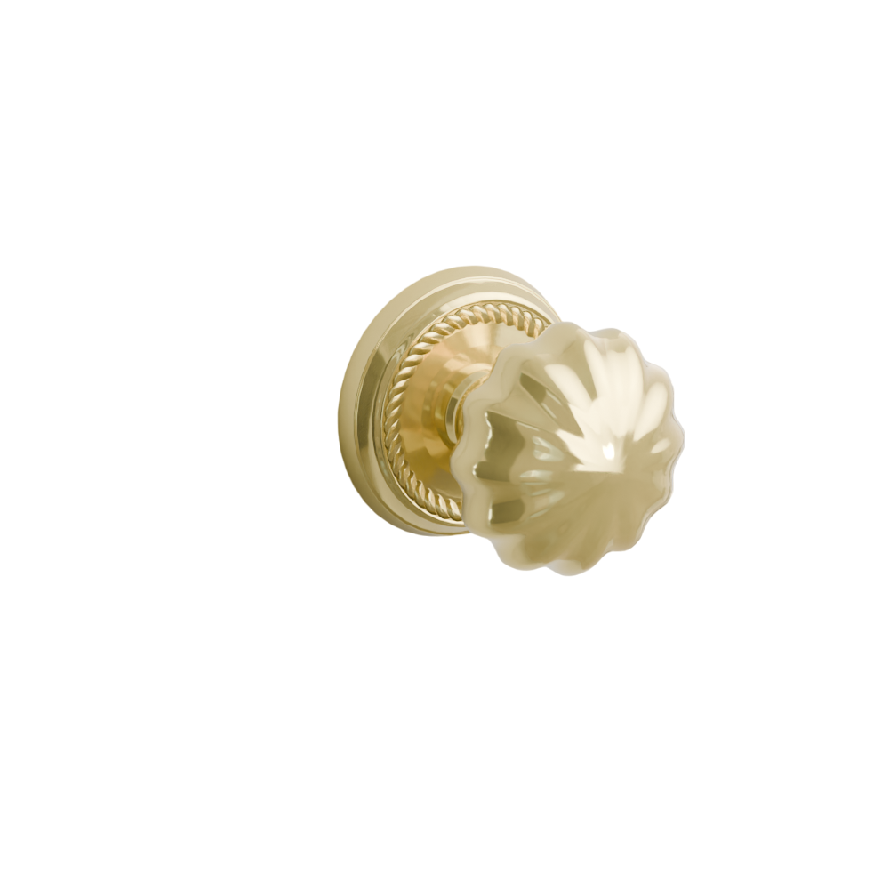Emtek Door Handle - Melon Knob Rope Rosette - Classic Brass