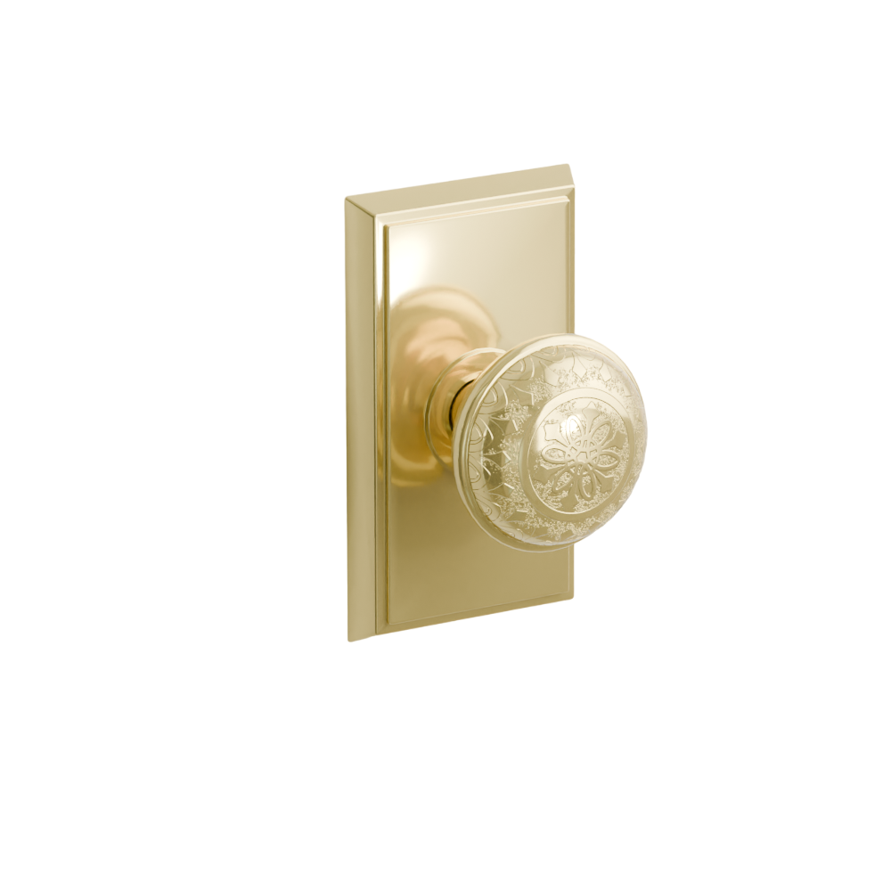 Emtek  Door Handle - Lancaster Knob Rectangular Rosette - Designer Brass