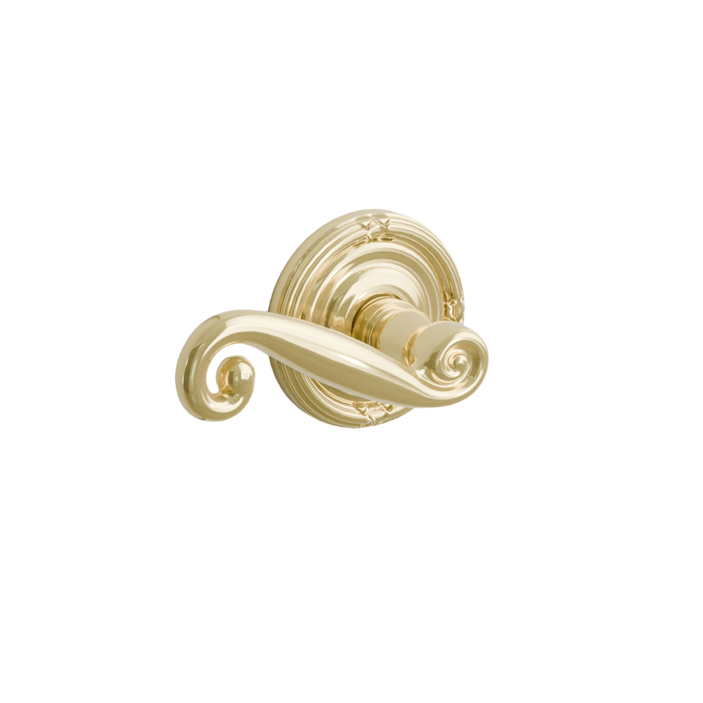 Emtek Door Handle - Rustic Lever Ribbon & Reed Rosette - Designer Brass