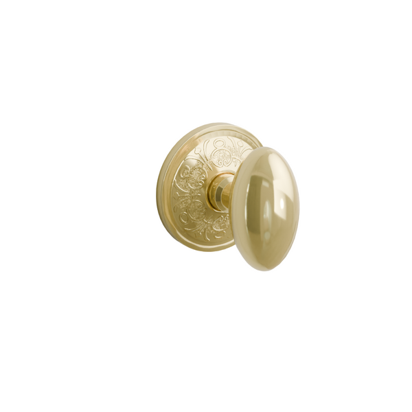 Emtek Door Handle - Egg Knob Lancaster Rosette - Classic Brass