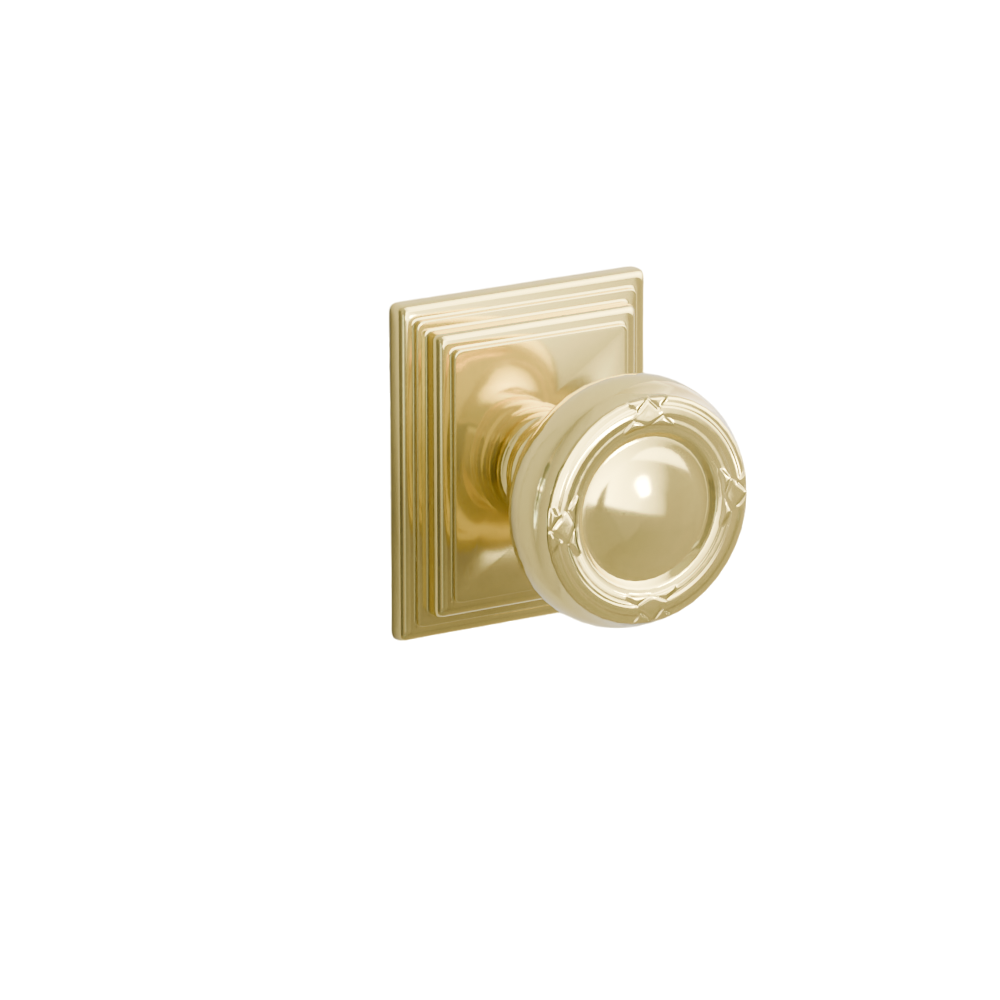 Emtek  Door Handle - Ribbon & Reed Knob Wilshire Rosette - Designer Brass