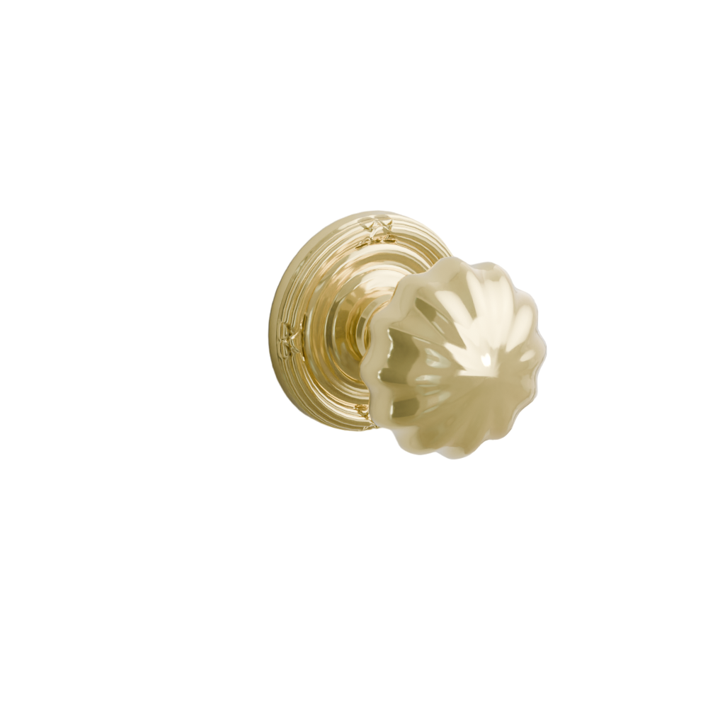 Emtek Door Handle - Melon Knob Ribbon & Reed Rosette - Classic Brass