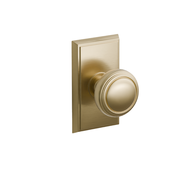 Emtek  Door Handle - Norwich Knob Rectangular Rosette - Classic Brass
