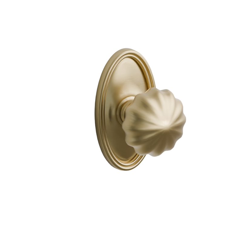 Emtek Door Handle -Melon Knob Oval Rosette - Classic Brass