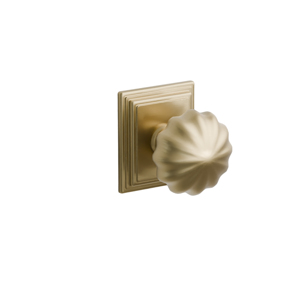 Emtek  Door Handle - Melon Knob Wilshire Rosette - Classic Brass