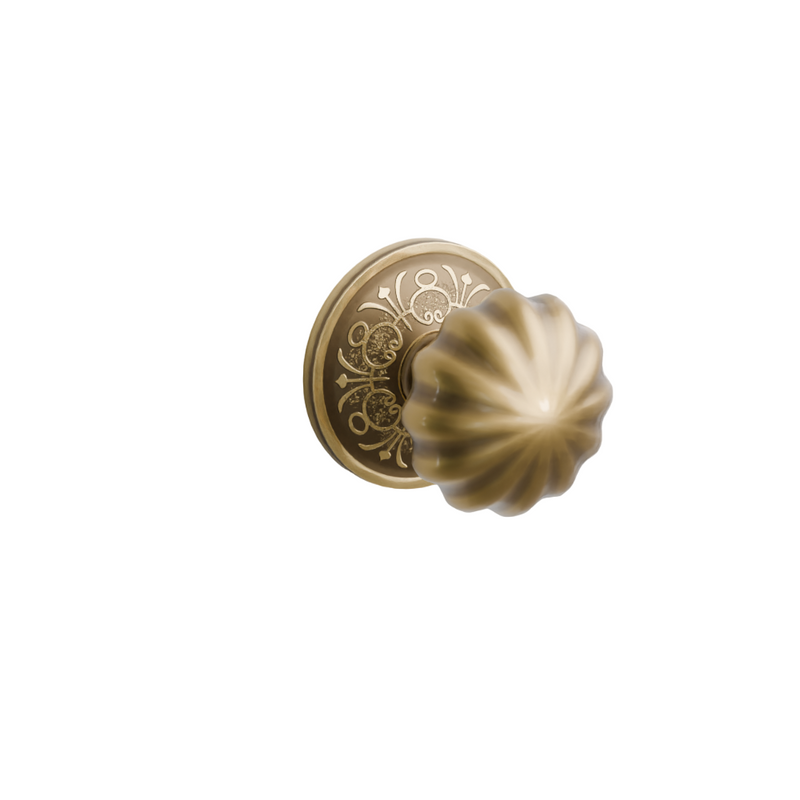 Emtek Door Handle - Melon Knob Lancaster Rosette - Classic Brass