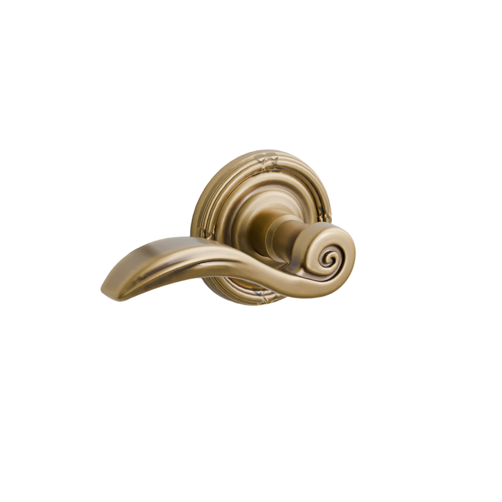 Emtek Door Handle - Elan Lever Ribbon & Reed Rosette - Designer Brass