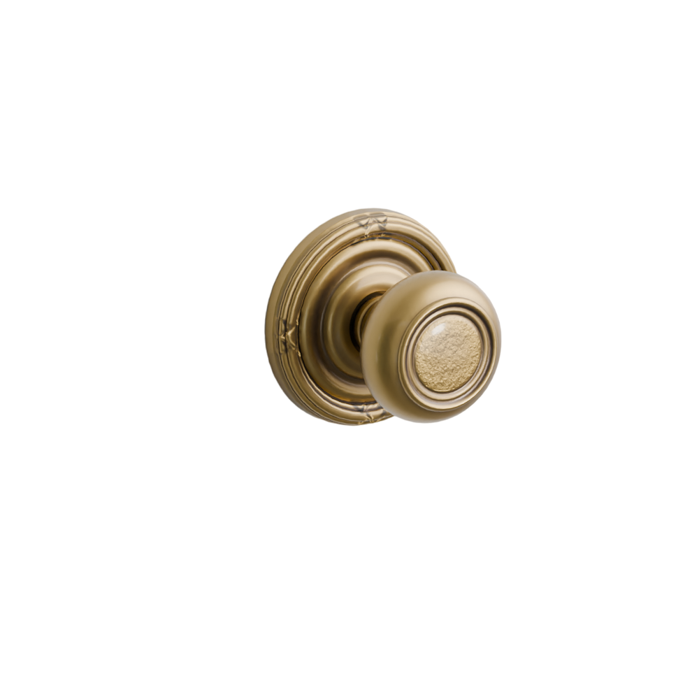 Emtek Door Handle - Belmont Knob Ribbon & Reed Rosette - Designer Brass