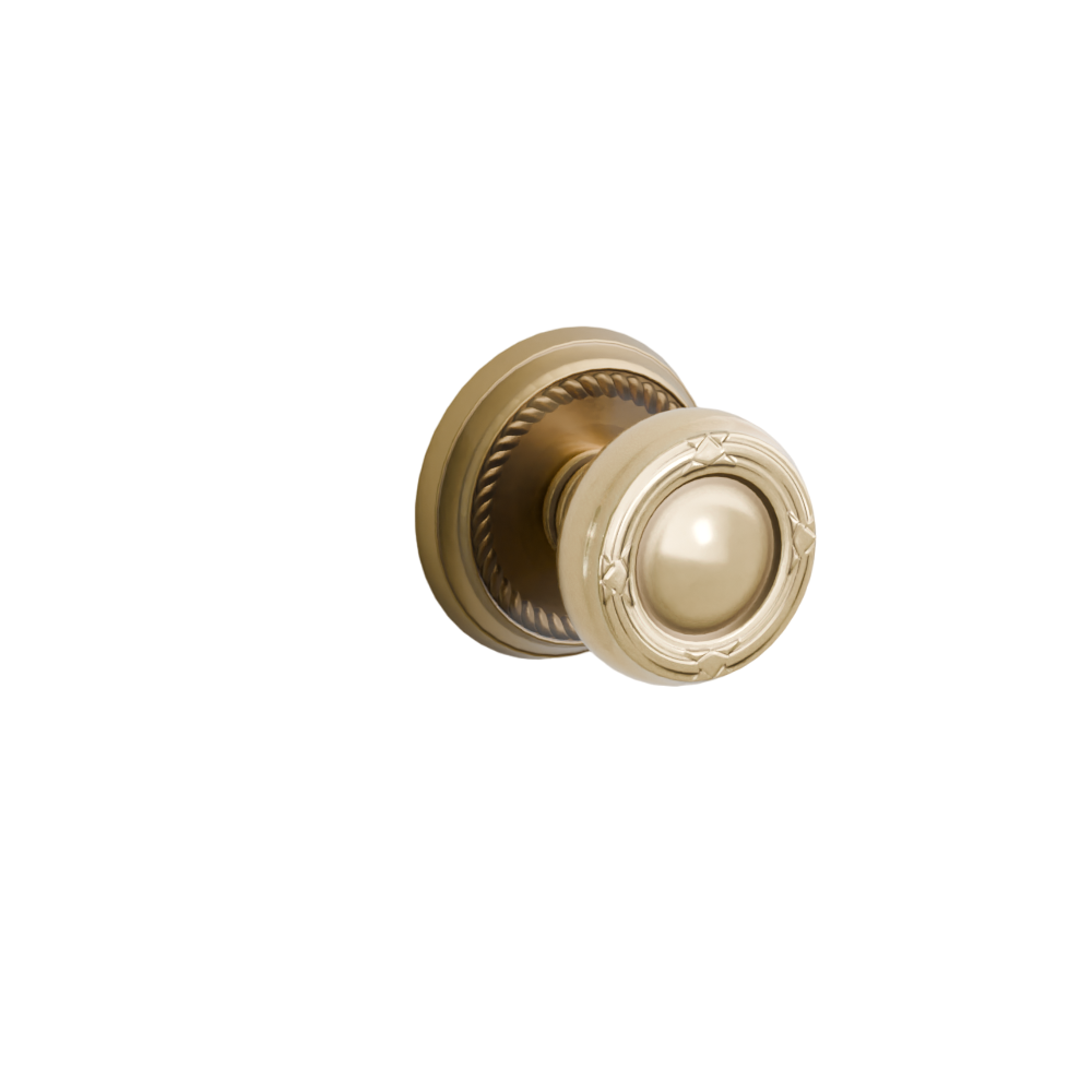Emtek Door Handle - Ribbon & Reed Knob Rope  Rosette - Designer Brass