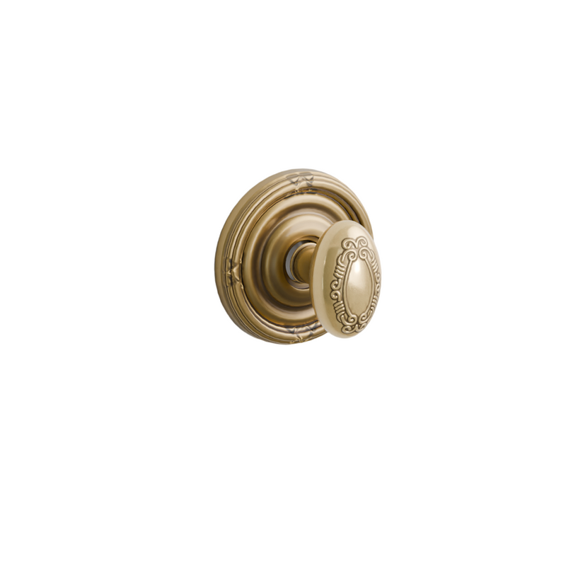 Emtek Door Handle - Victoria Knob Ribbon & Reed Rosette - Designer Brass