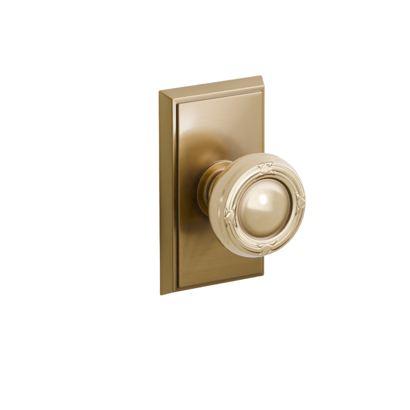 Emtek  Door Handle - Ribbon & Reed Knob Rectangular Rosette - Designer Brass