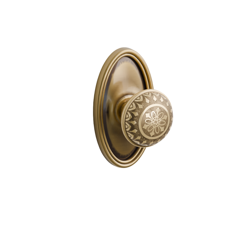 Emtek Door Handle - Lancaster  Knob Oval Rosette - Designer Brass