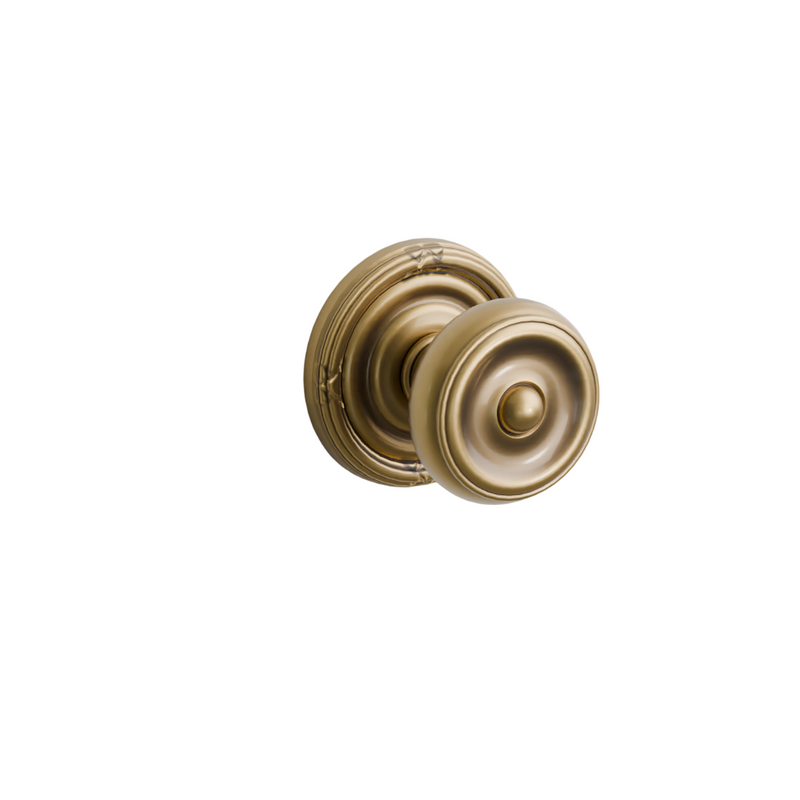 Emtek Door Handle - Waverly Knob Ribbon & Reed Rosette - Classic Brass