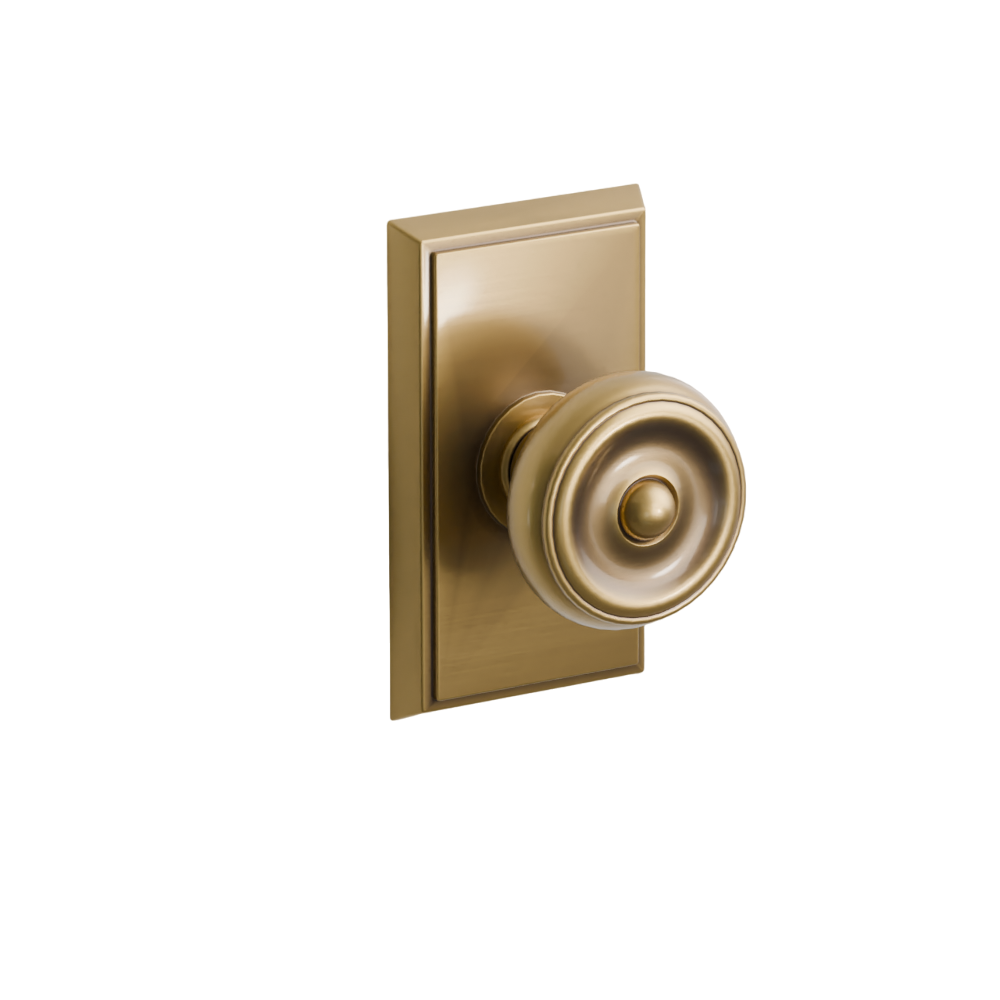 Emtek  Door Handle - Waverly Knob Rectangular Rosette - Classic Brass