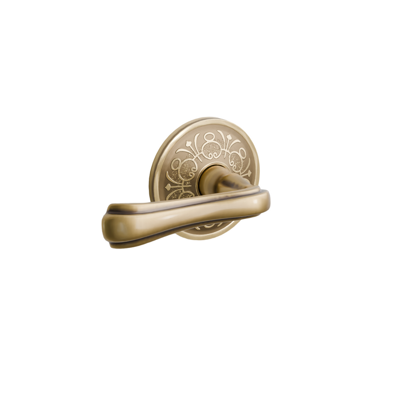 Emtek Door Handle - Wembley  Lever Lancaster  Rosette - Designer Brass