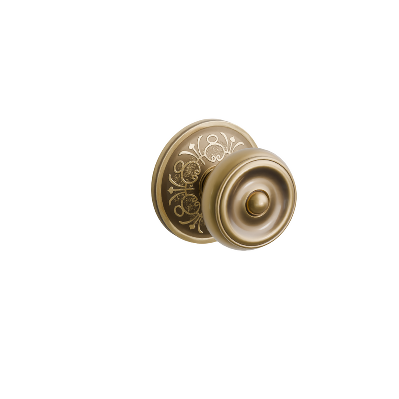 Emtek Door Handle - Waverly Knob Lancaster Rosette - Classic Brass