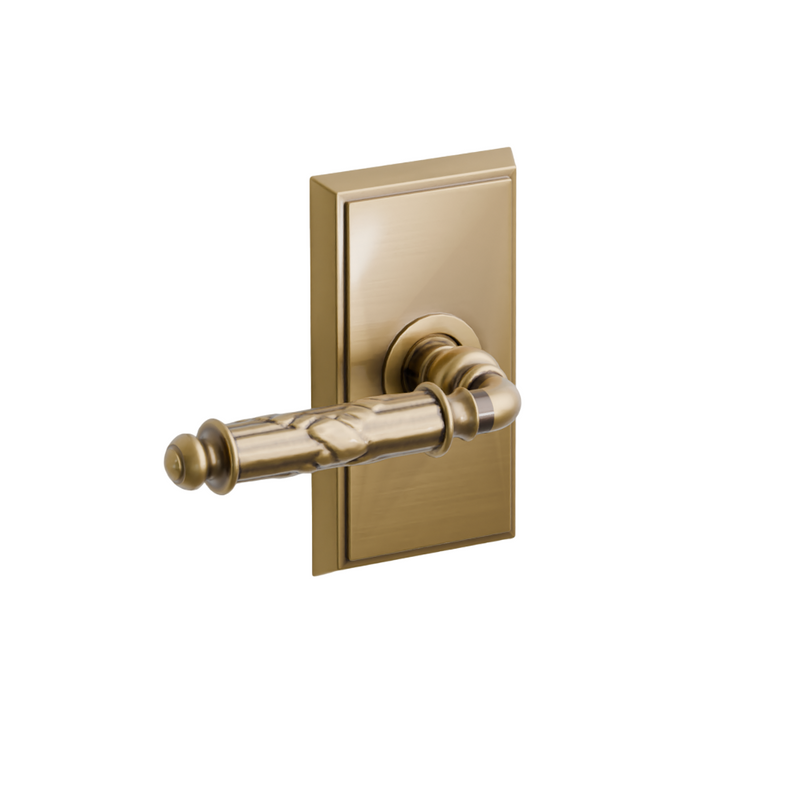 Emtek  Door Handle - Ribbon & Reed Lever Rectangular Rosette - Designer Brass