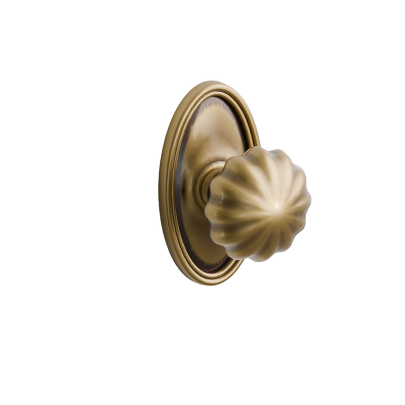 Emtek Door Handle -Melon Knob Oval Rosette - Classic Brass