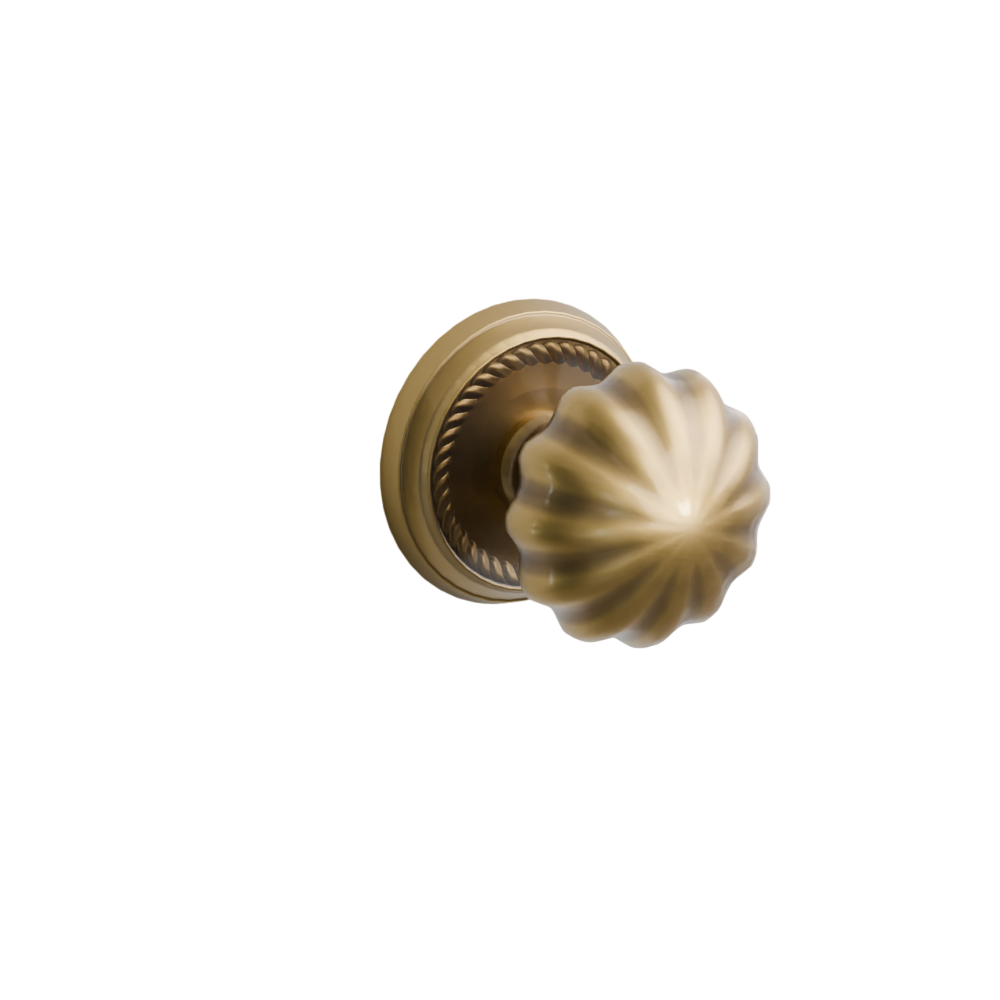 Emtek Door Handle - Melon Knob Rope Rosette - Classic Brass