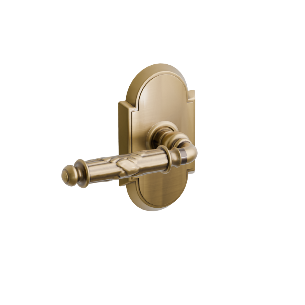 Emtek Door Handle - Ribbon & Reed Lever #8 Rosette - Designer Brass