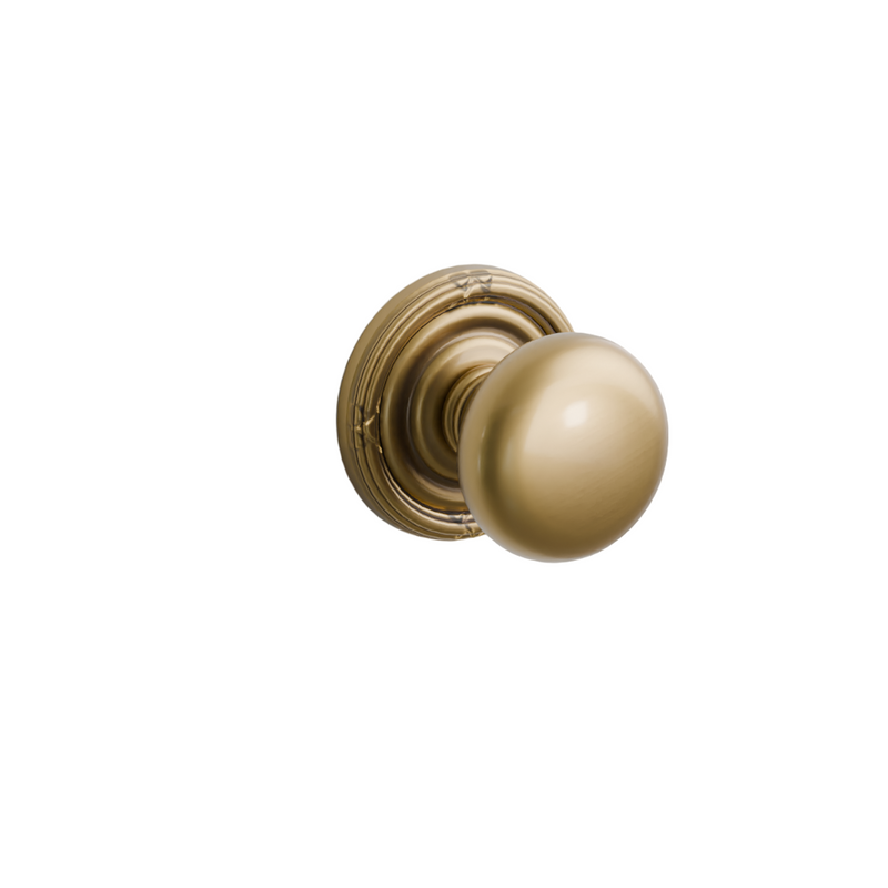 Emtek Door Handle - Providence  Knob Ribbon & Reed Rosette - Classic Brass