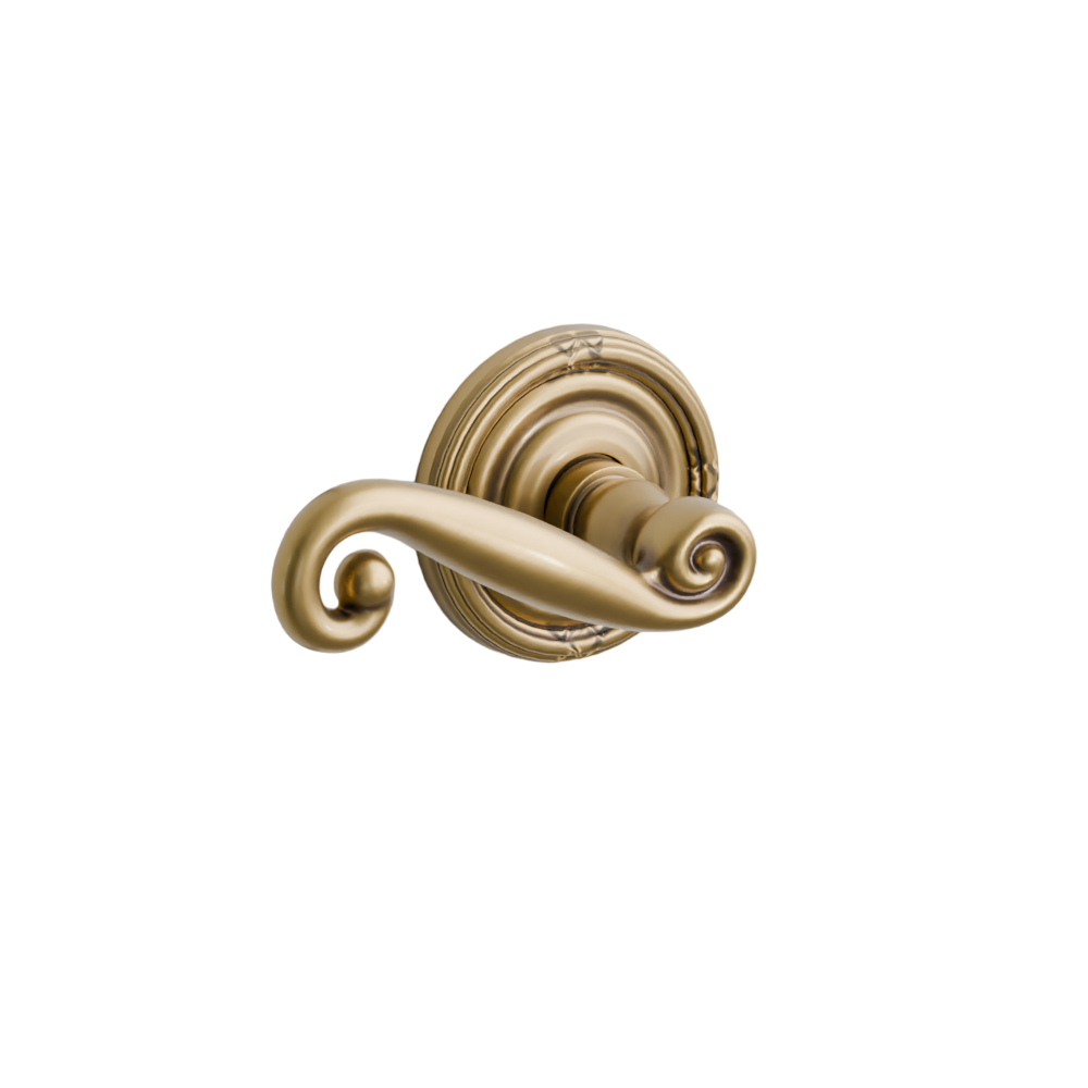 Emtek Door Handle - Rustic Lever Ribbon & Reed Rosette - Designer Brass