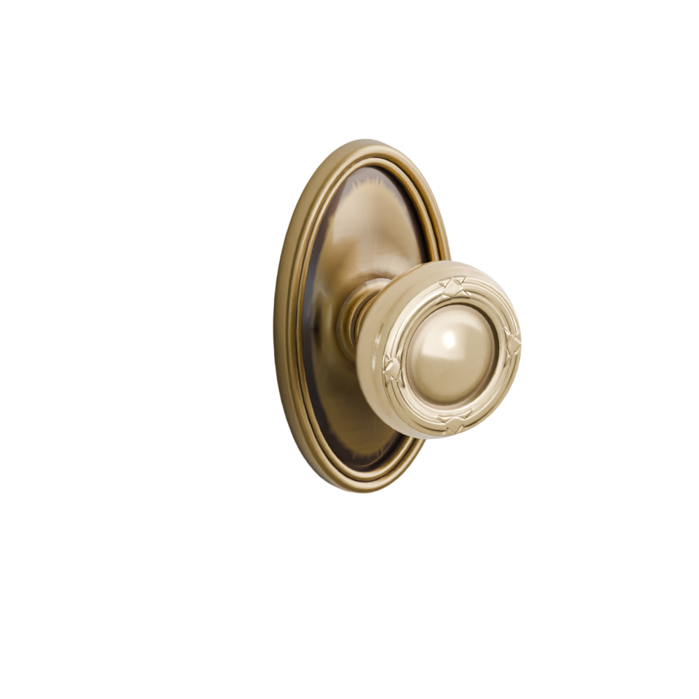 Emtek Door Handle - Ribbon & Reed Knob Oval Rosette - Designer Brass