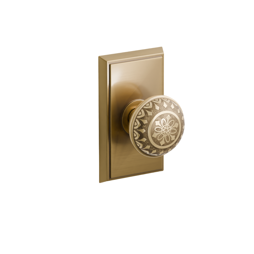 Emtek  Door Handle - Lancaster Knob Rectangular Rosette - Designer Brass