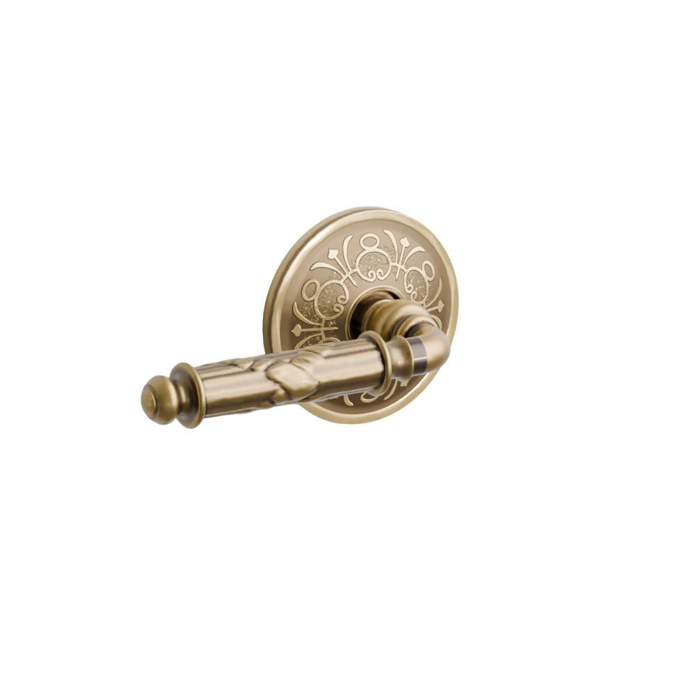Emtek Door Handle - Ribbon & Reed Lever Lancaster  Rosette - Designer Brass