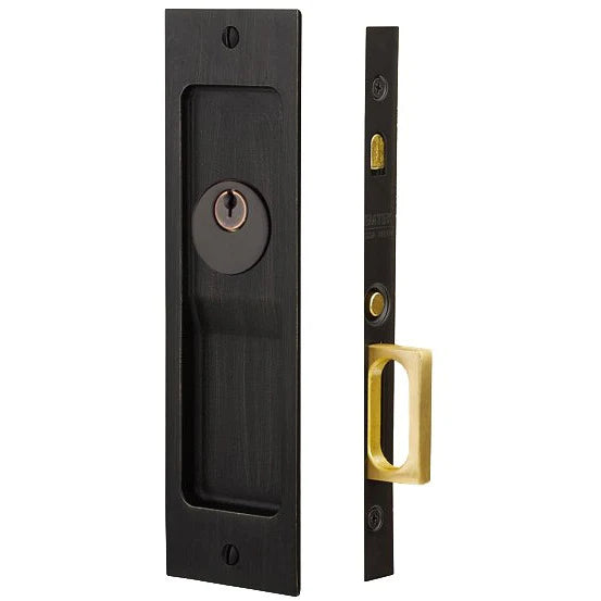 Emtek Sandcast Bronze Rustic Modern Rectangular Pocket Door Mortise Locks