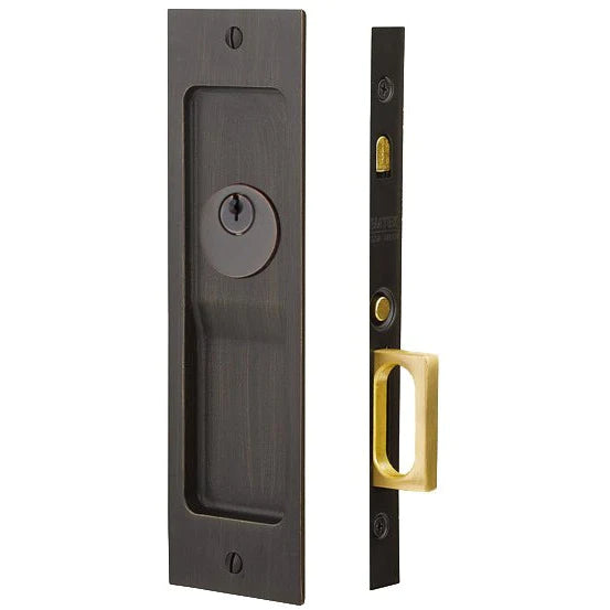 Emtek Sandcast Bronze Rustic Modern Rectangular Pocket Door Mortise Locks