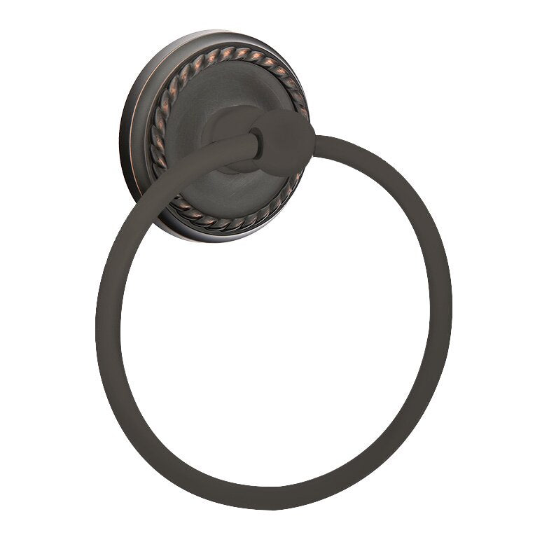Emtek Traditional Brass Towel Ring with Rope Rosette