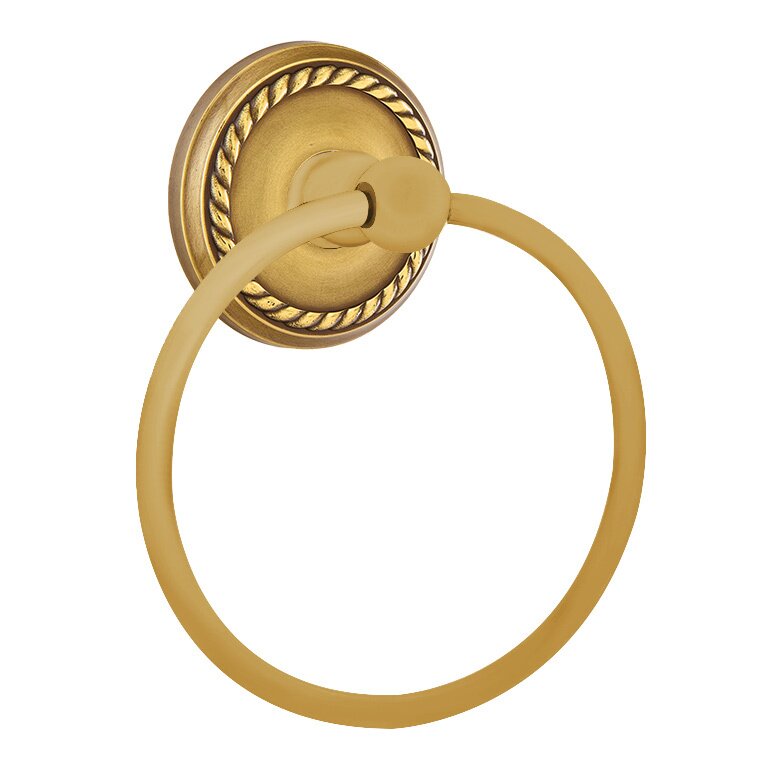 Emtek Traditional Brass Towel Ring with Rope Rosette