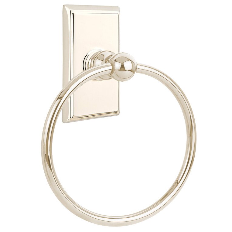 Emtek Traditional Brass Towel Ring with Rectangular Rosette