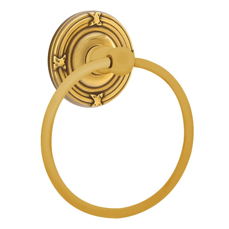 Emtek Traditional Brass Towel Ring with Ribbon & Reed Rosette