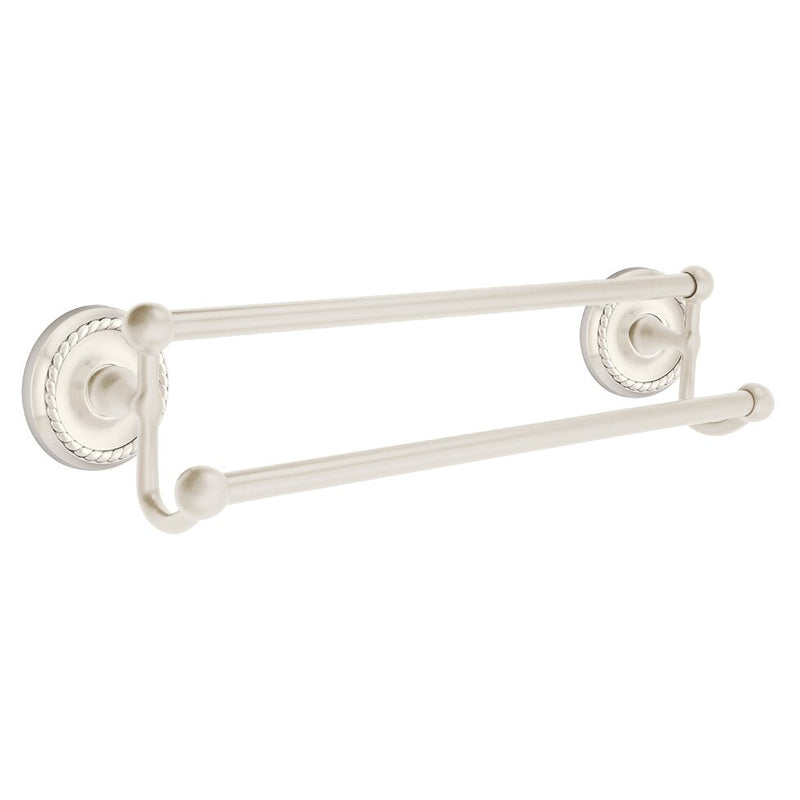 Emtek Traditional Brass Double Towel Bar with Rope Rosette