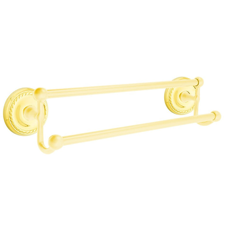 Emtek Traditional Brass Double Towel Bar with Rope Rosette