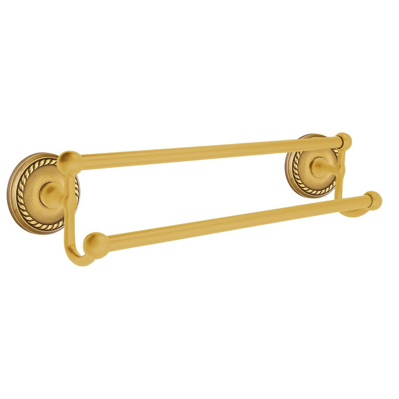 Emtek Traditional Brass Double Towel Bar with Rope Rosette