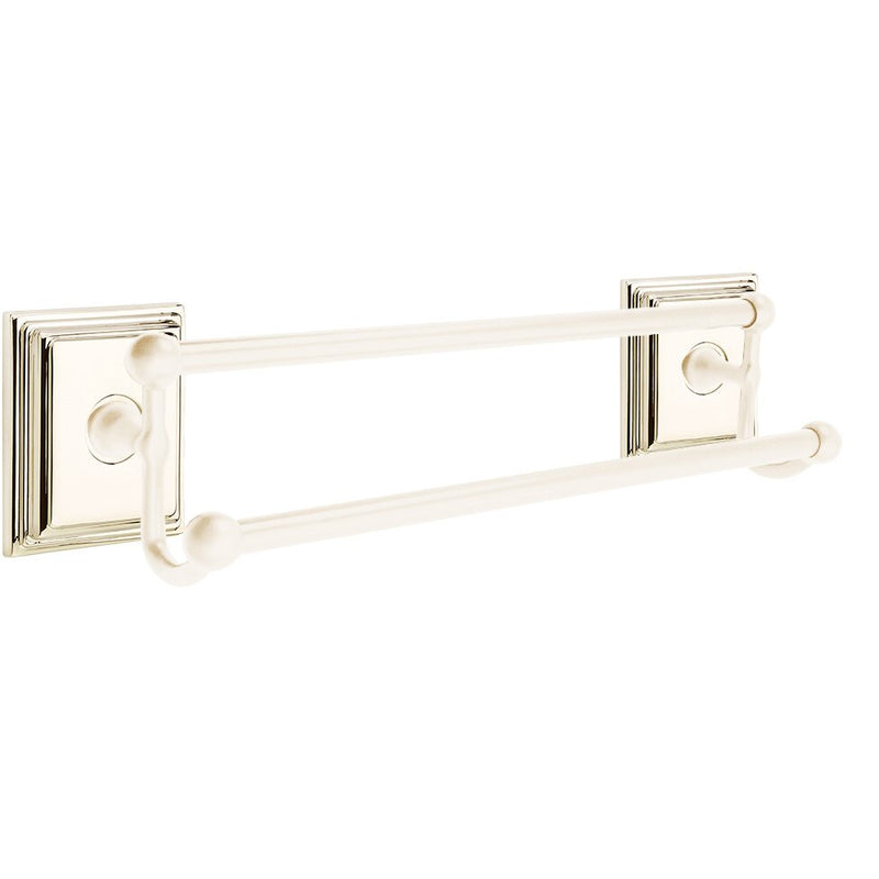 Emtek Traditional Brass Double Towel Bar with Wilshire Rosette