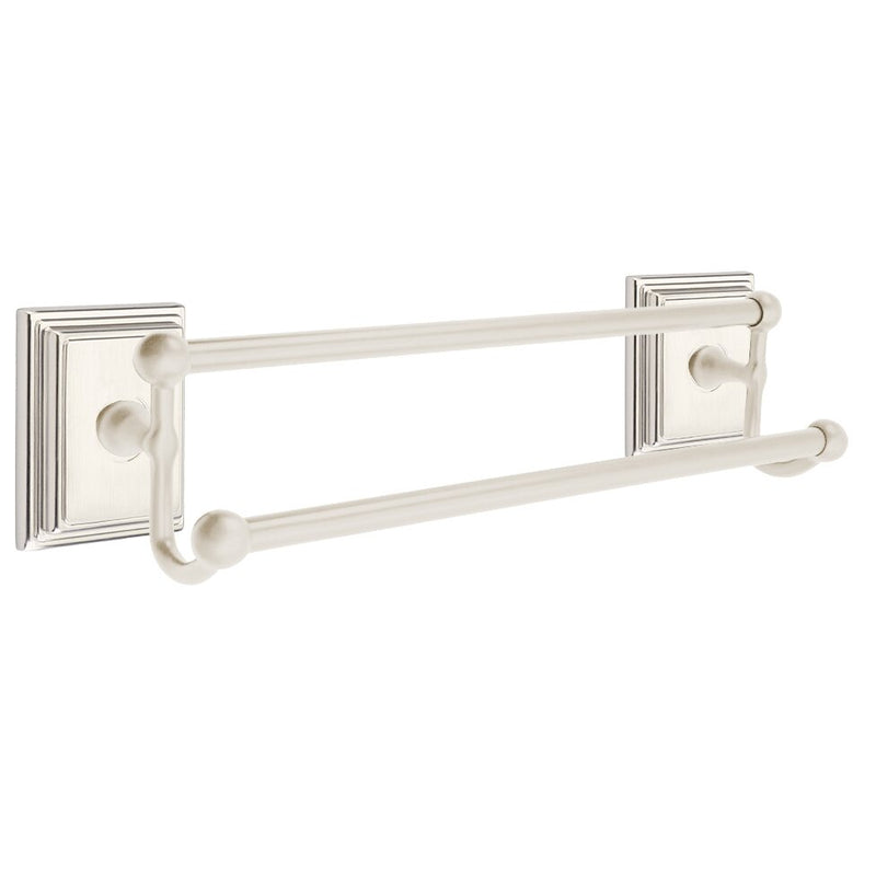 Emtek Traditional Brass Double Towel Bar with Wilshire Rosette