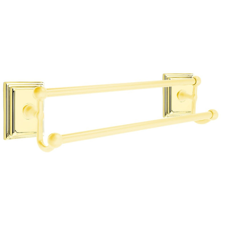 Emtek Traditional Brass Double Towel Bar with Wilshire Rosette