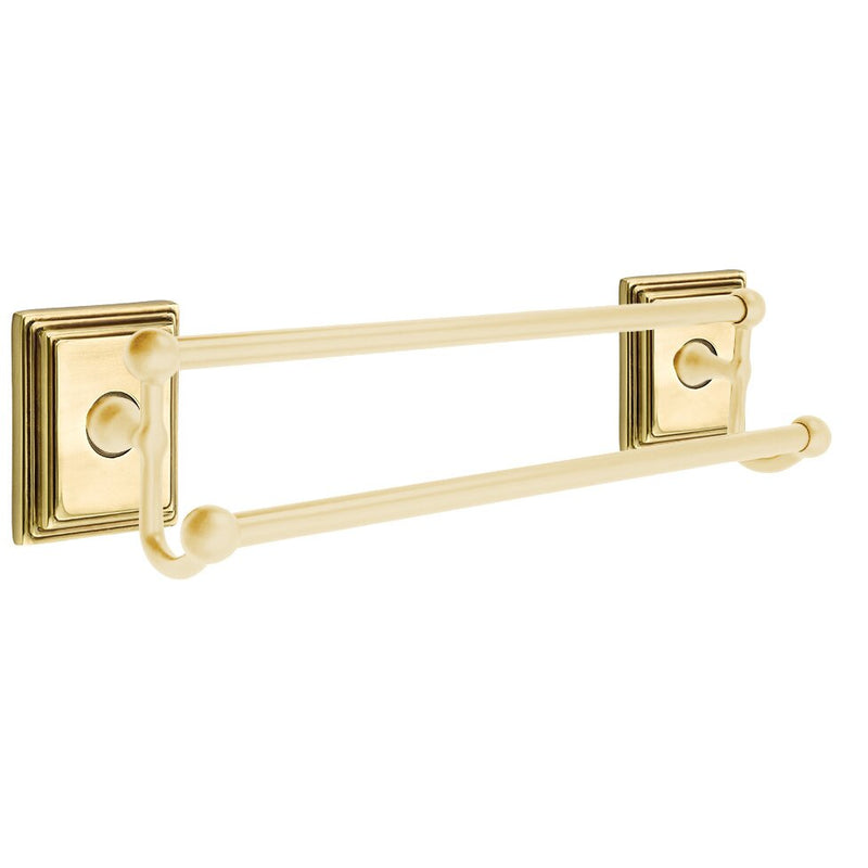 Emtek Traditional Brass Double Towel Bar with Wilshire Rosette