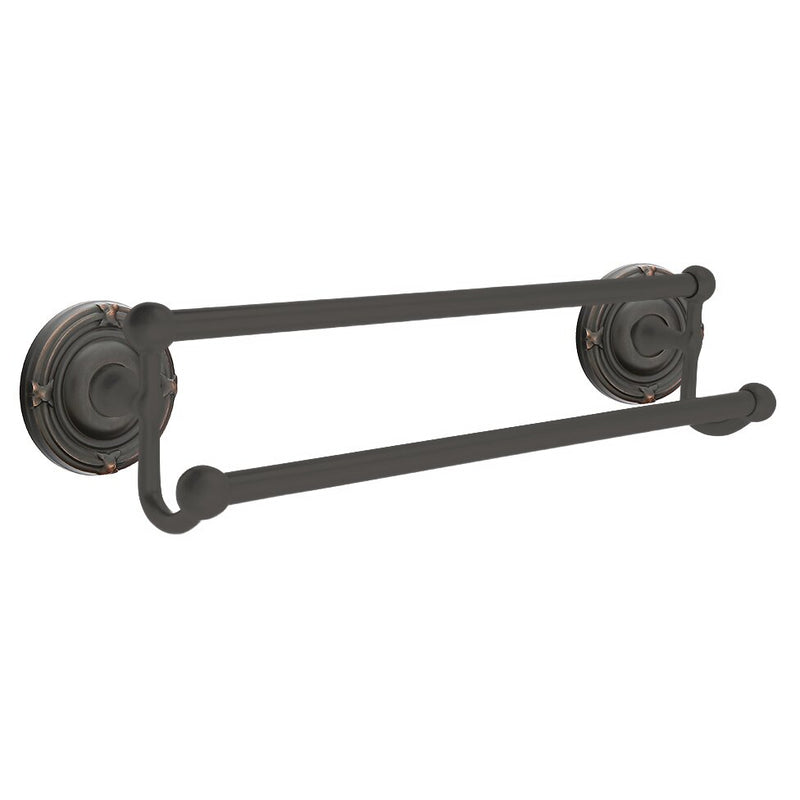 Emtek Traditional Brass Double Towel Bar with Ribbon & Reed Rosette