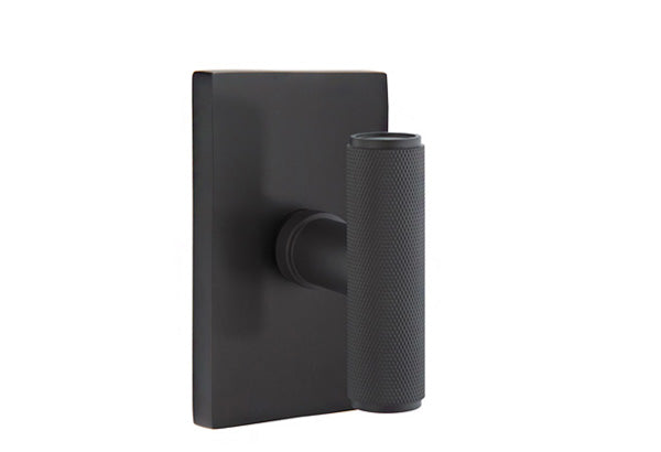 Emtek Studio Brass Door Handles - Ace Knurled Knob with Modern Rectangular Rosette