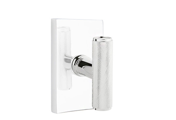 Emtek Studio Brass Door Handles - Ace Knurled Knob with Modern Rectangular Rosette