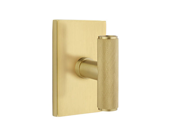 Emtek Studio Brass Door Handles - Ace Knurled Knob with Modern Rectangular Rosette