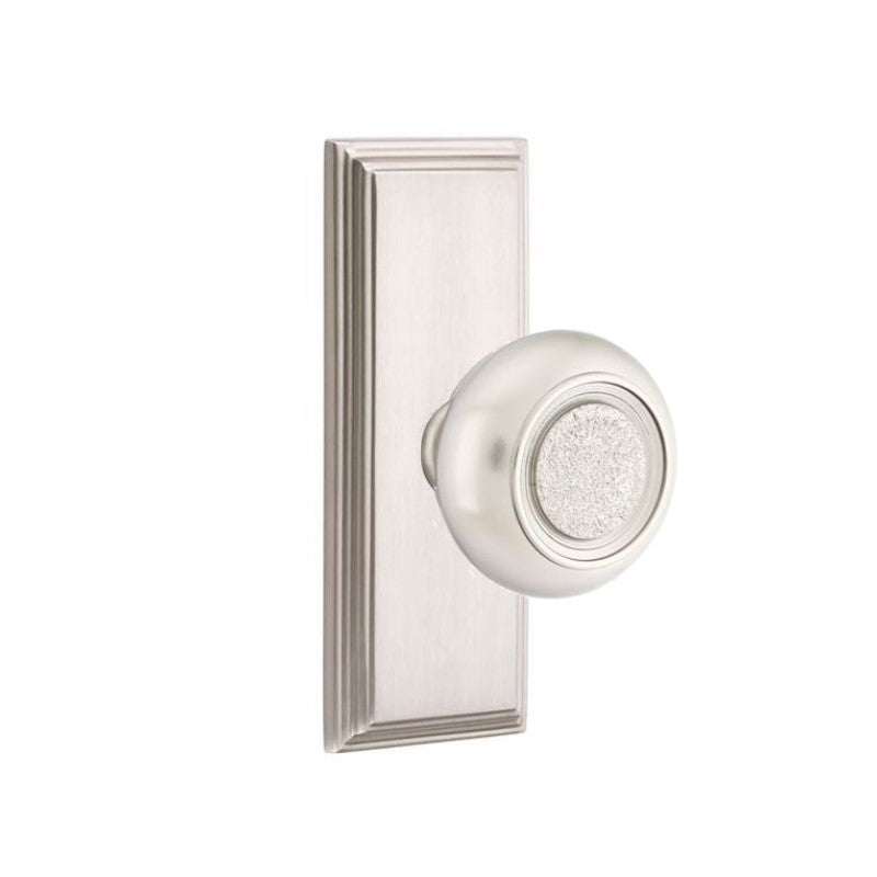 Emtek  Door Handle - Belmont Knob 7" Wilshire Sideplate - Designer  Brass